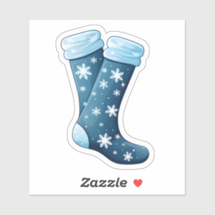 Snowflake-Decorated Blue Festive Socks