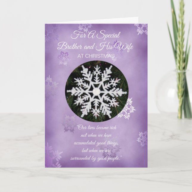 Snowflake Design Brother And Wife Christmas Card (Front)