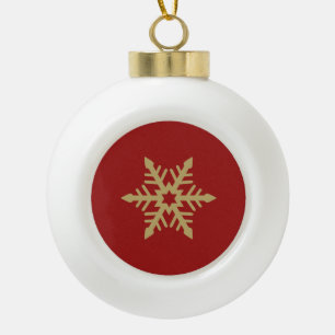 Snowflake Design Gold on Red Ceramic Ball Christmas Ornament