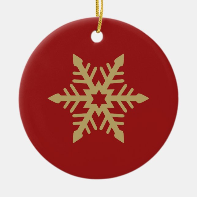 Snowflake Design Gold on Red Ceramic Tree Decoration (Front)