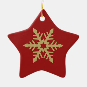 Snowflake Design Gold on Red Ceramic Tree Decoration