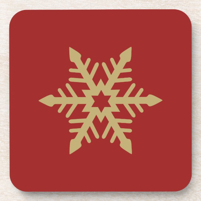 Snowflake Design Gold on Red Coaster (Front)