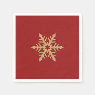 Snowflake Design Gold on Red Napkin