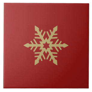 Snowflake Design Gold on Red Tile