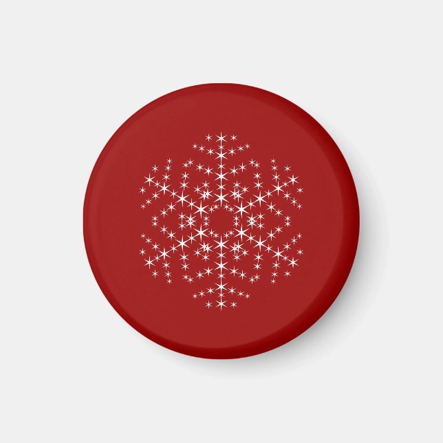 Snowflake Design in Dark Red and White. Magnet (Front)