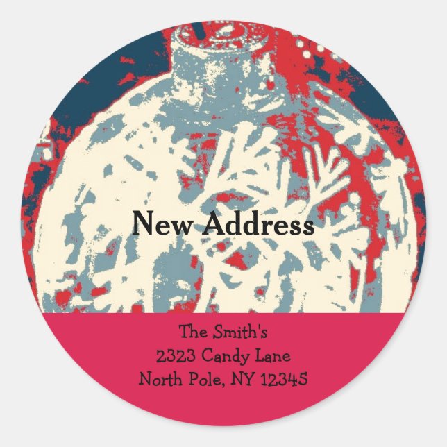 Snowflake Design New Address Classic Round Sticker (Front)