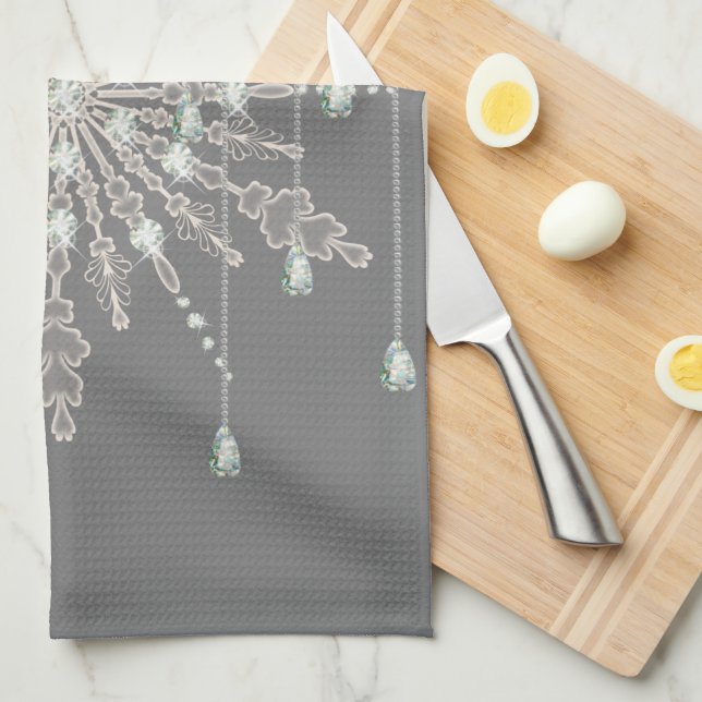 Snowflake diamond sparkle elegant winter   kitchen tea towel (Quarter Fold)