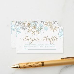 Snowflake Diaper Raffle Blue Gold Glitter Enclosure Card