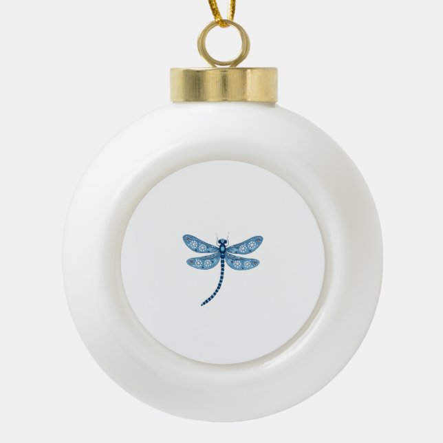 Snowflake Dragonfly Spirit Ceramic Ball Christmas Ornament (Front)