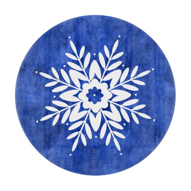 Snowflake Drawing 2, Indigo Blue Watercolor  Cutting Board (Front)
