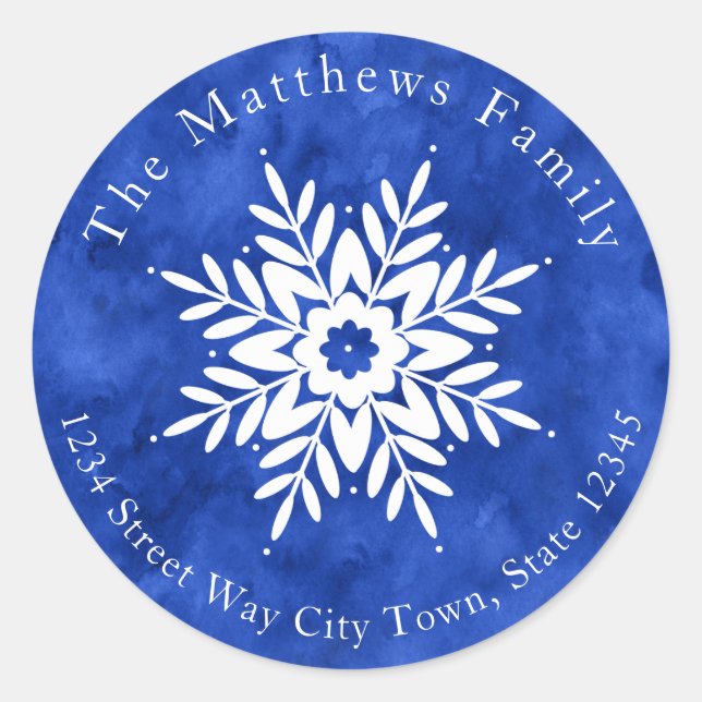 Snowflake Drawing 2, Indigo Blue Watercolor labels (Front)