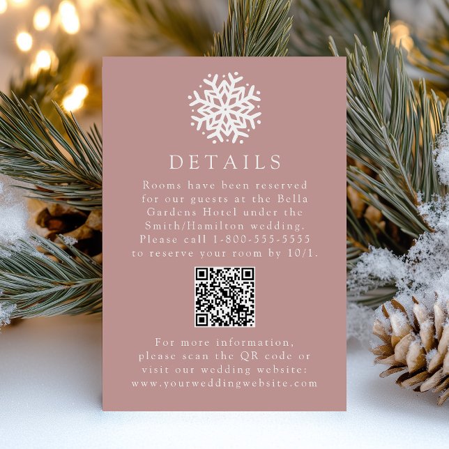 Snowflake Dusty Rose Wedding Details QR Code Enclosure Card (Creator Uploaded)
