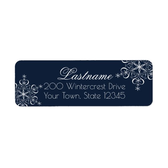 Snowflake Elegance Navy Blue Return Address Label