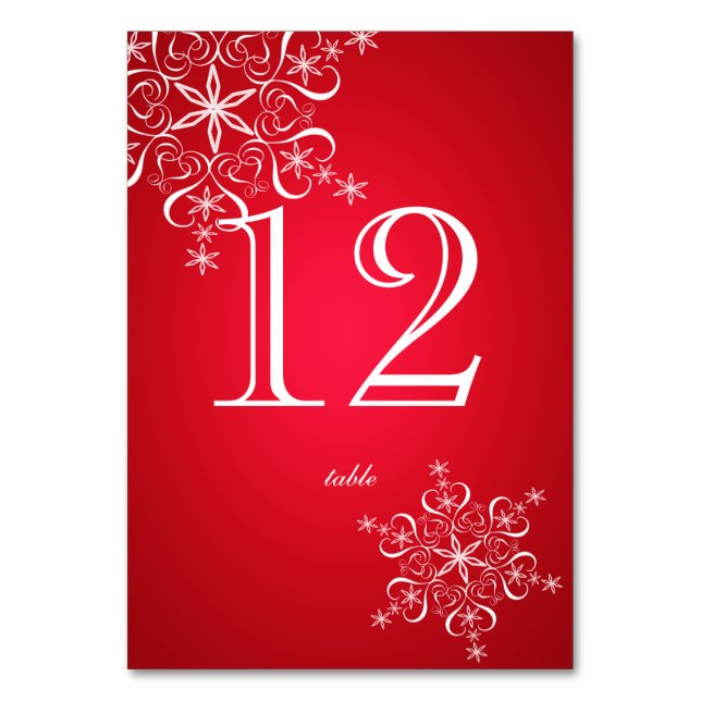 Snowflake Elegance Red 2 Table Number (Front)