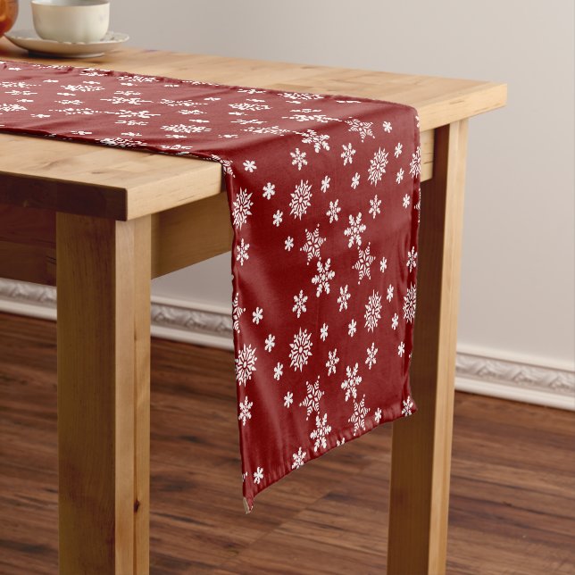 Snowflake Elegance: Red Festive  Long Table Runner (In Situ)