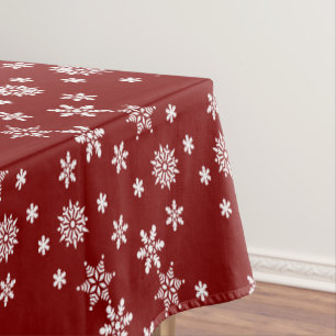 Snowflake Elegance: Red Festive Tablecloth