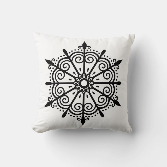 Snowflake Elegant Black White Christmas Cushion (Front)