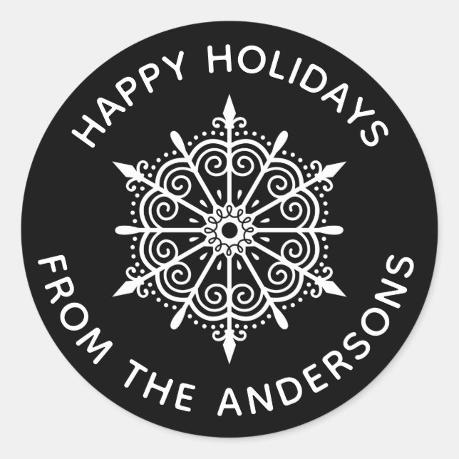 Snowflake Elegant Black White Winter Christmas Classic Round Sticker (Front)