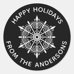Snowflake Elegant Black White Winter Christmas Classic Round Sticker