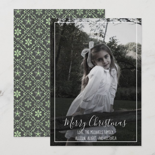 Snowflake Elegant Grey Nordic Modern 1 Photo Holiday Card (Front/Back)