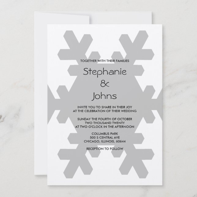 Snowflake Elegant Grey Silver Winter Wedding Invitation (Front)