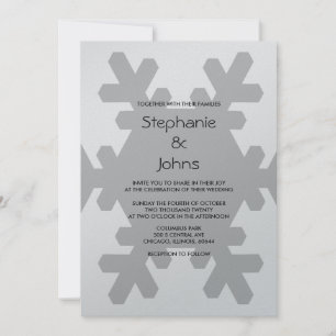 Snowflake Elegant Grey Silver Winter Wedding Invitation