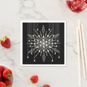 Snowflake elegant jewel look winter black grey napkin