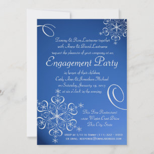 Snowflake Engagement Party Blue Invitation