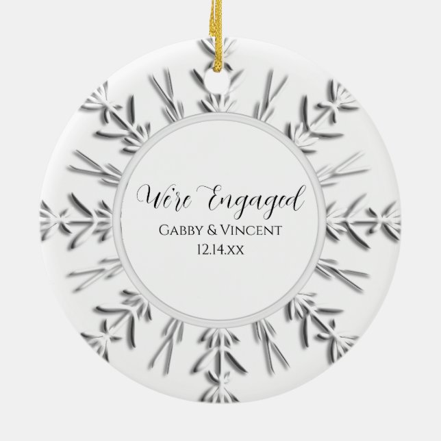 Snowflake Engagement Photo Ceramic Tree Decoration (Back)