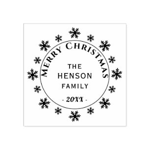 Snowflake Family Merry Christmas Rubber Stamp