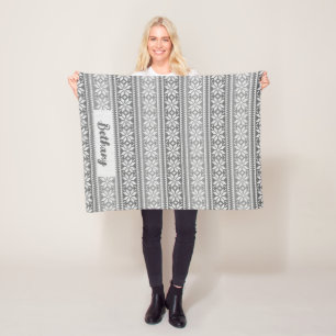 Snowflake Faux Knit Sweater Pattern Grey Name Fleece Blanket