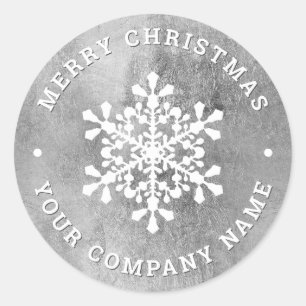 Snowflake faux silver merry Christmas company Classic Round Sticker