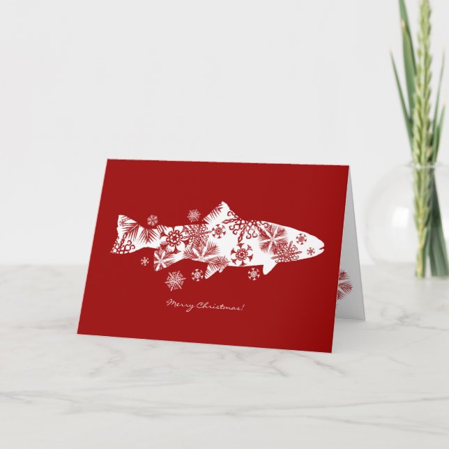 Snowflake Fish Holiday Greeting Card (Front)