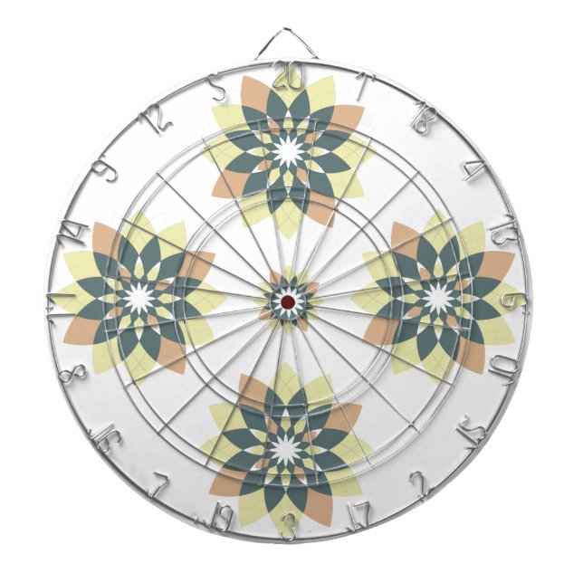 Snowflake Floral Orange Yellow Dartboard (Front)