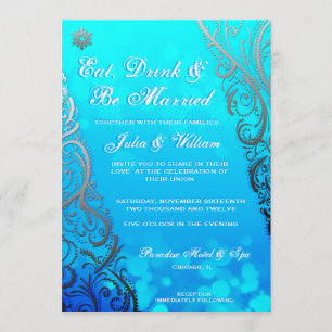 Snowflake Flourishes & Bokeh Winter Wedding Invite