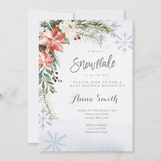 Snowflake Flower Winter is on the way baby shower Invitation (Front)