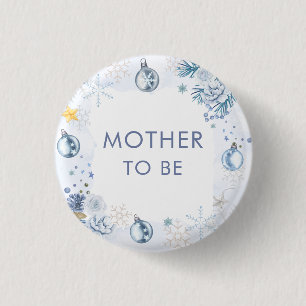 Snowflake Flower Winter Mother To Be Baby Shower 3 Cm Round Badge