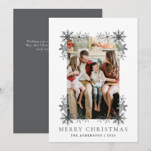 Snowflake Frame Christmas   Elegant Family 1 Photo Holiday Card
