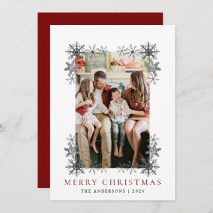 Snowflake Frame Christmas Elegant Family 1 Photo Holiday Card