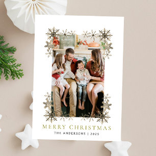 Snowflake Frame Christmas   Elegant Family 1 Photo Holiday Card