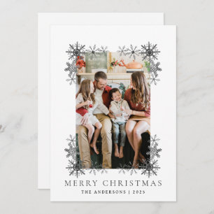 Snowflake Frame Christmas Elegant Family 1 Photo Holiday Card