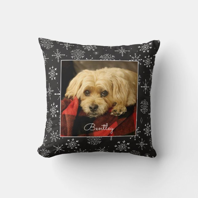 Snowflake Frame Pet Photo Pillow (Front)