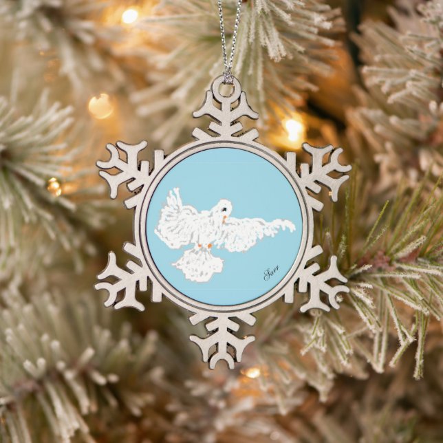 Snowflake Framed Ornament : White Dove (Tree)