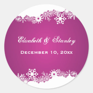 Snowflake fuchsia winter wedding Save the Date Classic Round Sticker