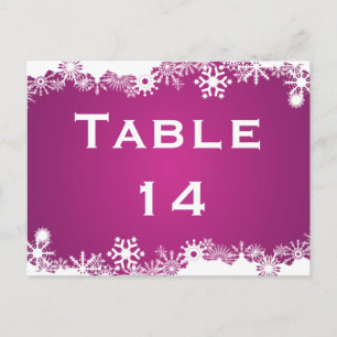 Snowflake fuchsia winter wedding table number postcard