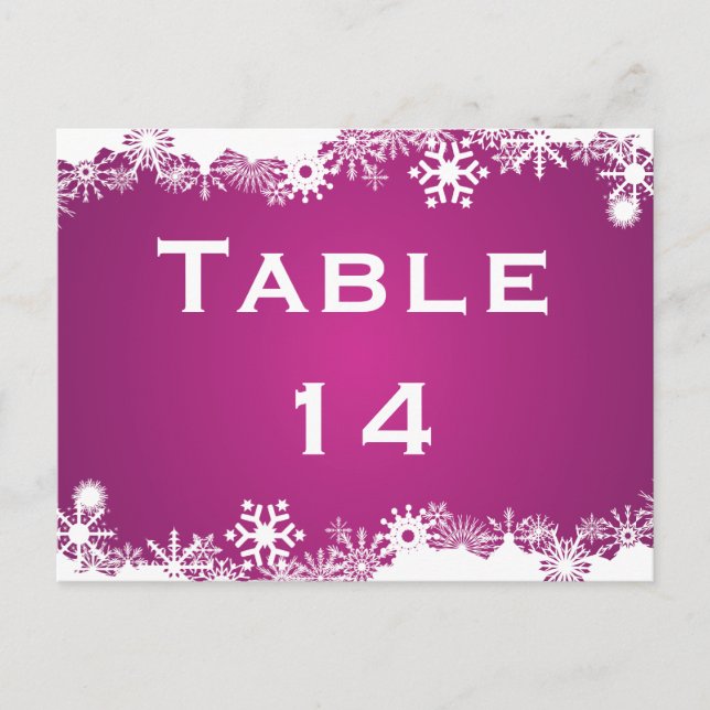 Snowflake fuchsia winter wedding table number postcard (Front)