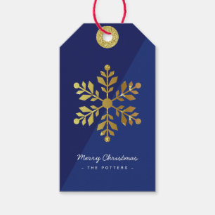 Snowflake Fun Christmas Blue & Gold Gift Tags