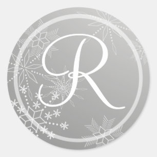 Snowflake Gems Silver/ Monogram Classic Round Sticker