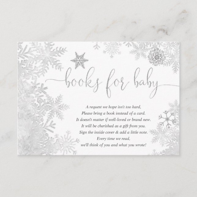 Snowflake gender neutral baby shower book request  enclosure card (Front)