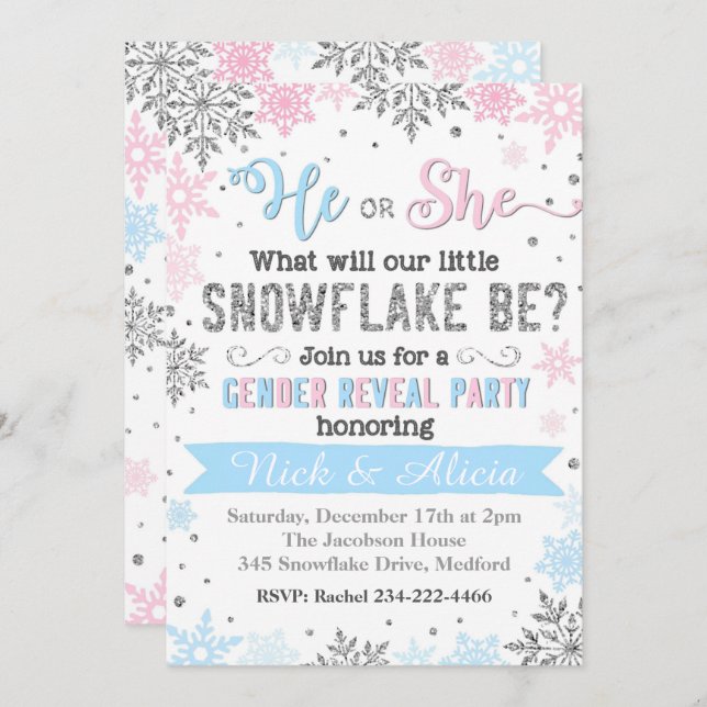Snowflake Gender Reveal Invitation  (Front/Back)